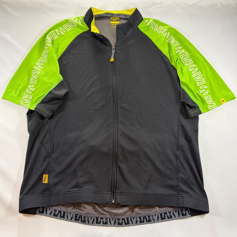 Mavic Mens Cycling Jersey XL Black Neon Green WickMatrix Relax Fit Full Zip
